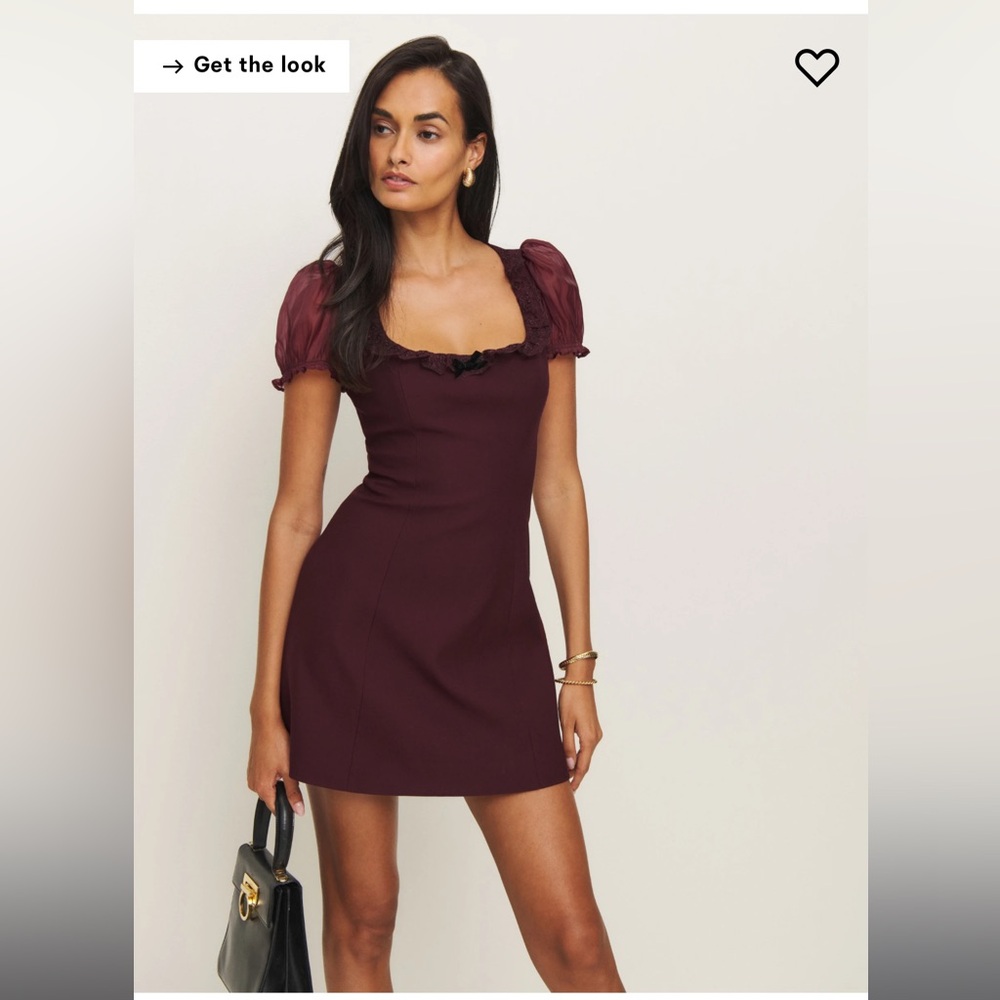 Reformation Burgundy Puff Sleeve Dress